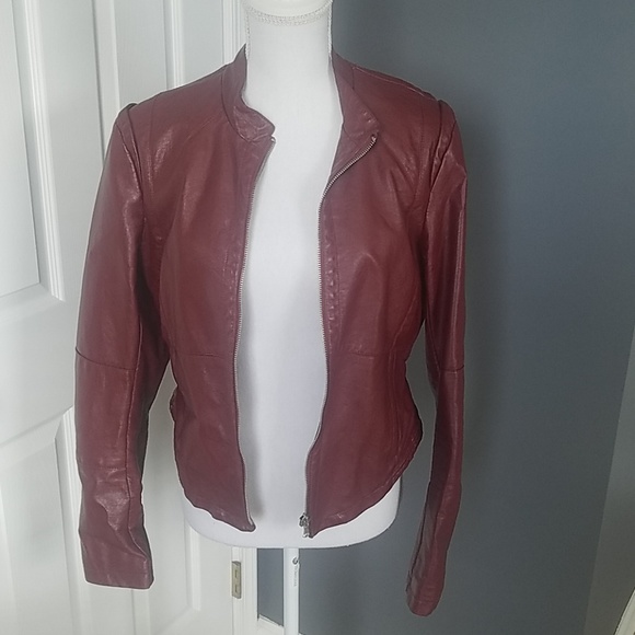 Deep Red Faux Leather Jacket - Picture 2 of 5